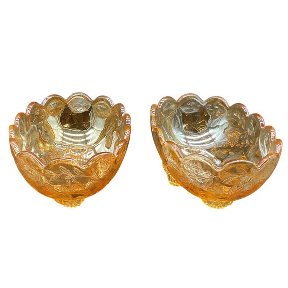 Vtg Jeanette Glass Floragold Louisiana Pattern Oval Candy Dishes 5.25"L X 2"H - Picture 2 of 5